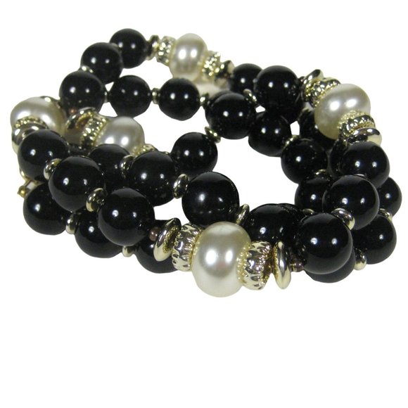 Necklace Black Plastic Beaded 31 inch Vintage Strand Imitation Pearl Jewelry - Picture 1 of 9